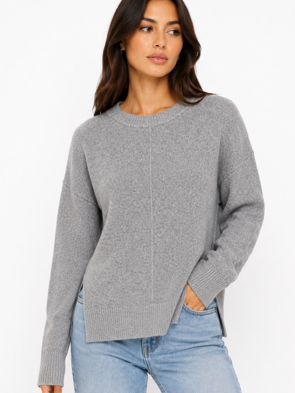 🧶 2/22$ 🧶 Tag Gray Crewneck Sweater with Split Hem and Cut Out Sides